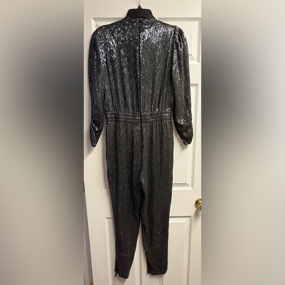Scotch & Soda Silver/Black Shimmer Tie Neck Jumpsuit Size Large - Picture 5 of 7
